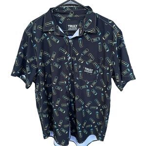 Truly Shirt Mens Large Black‎ Hard Seltzer Button Up Drinking All Over Print